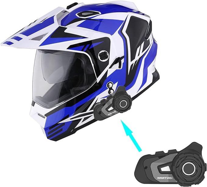 1Storm Youth Kids Dual Sport Dual Visor Motorcycle Motocross Off Road Full Face Helmet: Youth_HF802 + Motorcycle Bluetooth Headset