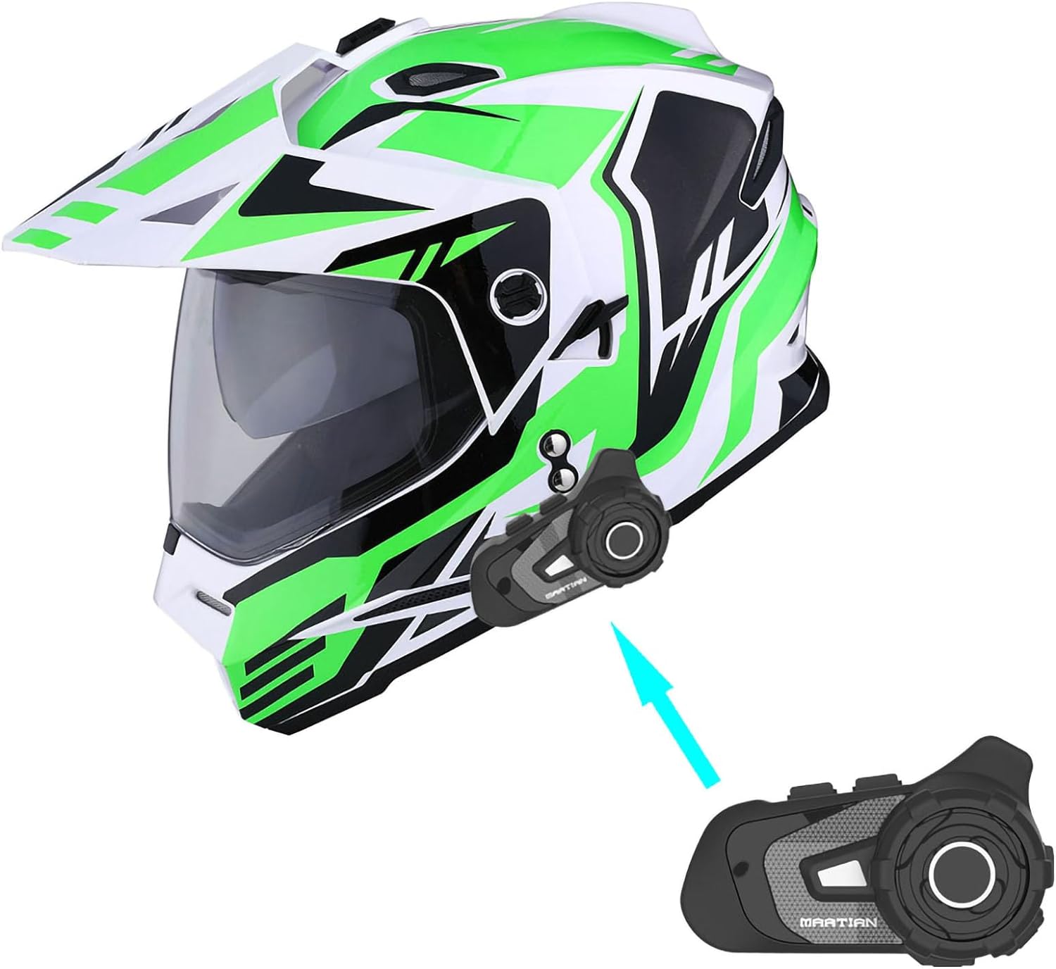 1Storm Youth Kids Dual Sport Dual Visor Motorcycle Motocross Off Road Full Face Helmet: Youth_HF802 + Motorcycle Bluetooth Headset