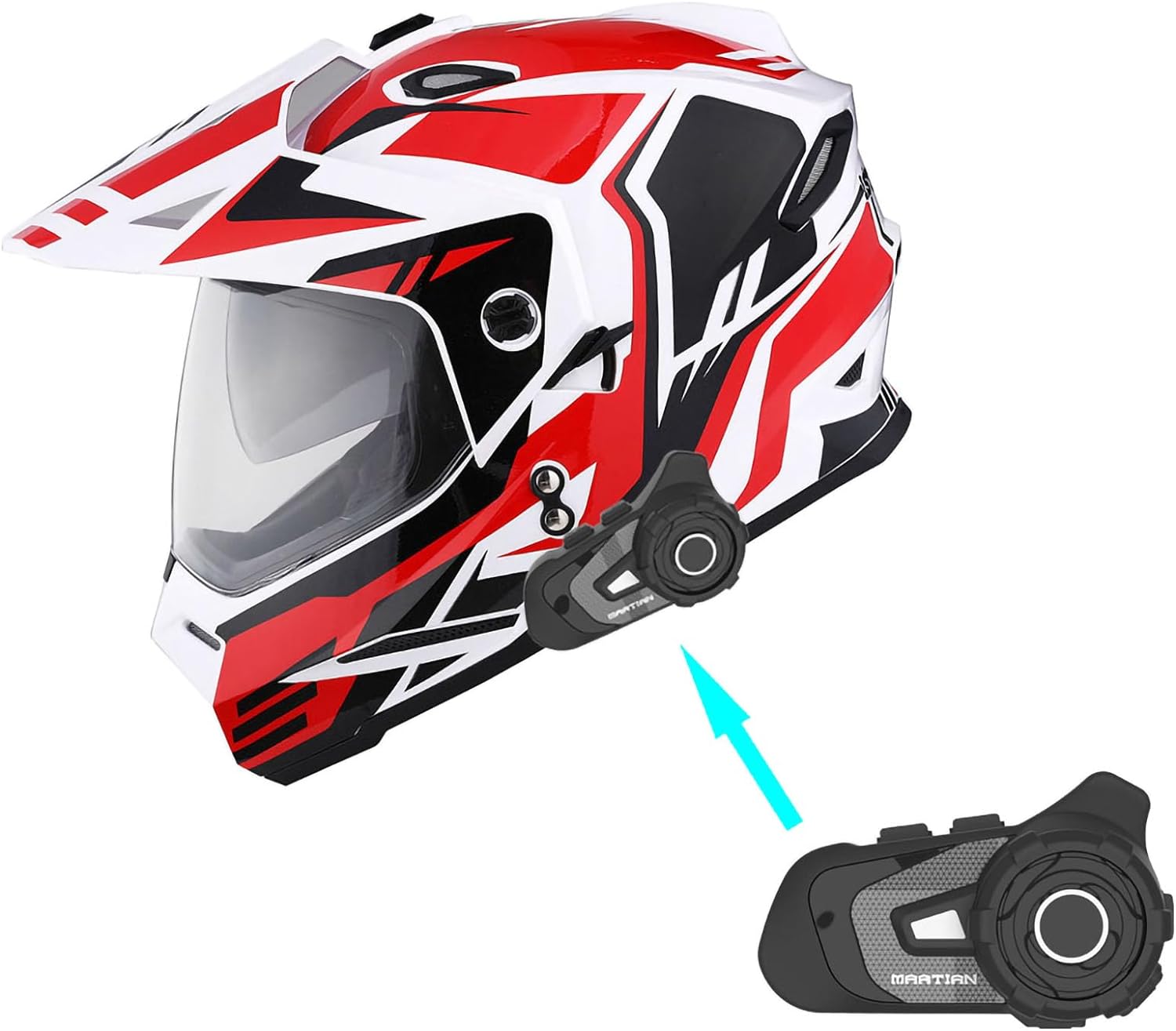 1Storm Youth Kids Dual Sport Dual Visor Motorcycle Motocross Off Road Full Face Helmet: Youth_HF802 + Motorcycle Bluetooth Headset