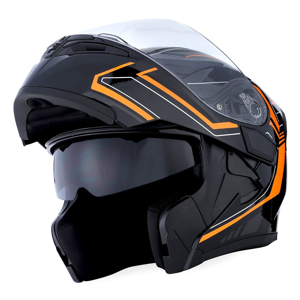 1Storm Motorcycle Modular Full Face Flip up Dual Visor Helmet + Spoiler + Motorcycle Bluetooth Headset: HB89