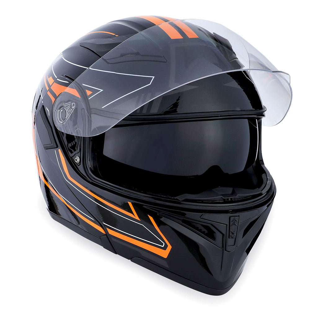 1Storm Motorcycle Modular Full Face Flip up Dual Visor Helmet + Spoiler + Motorcycle Bluetooth Headset: HB89