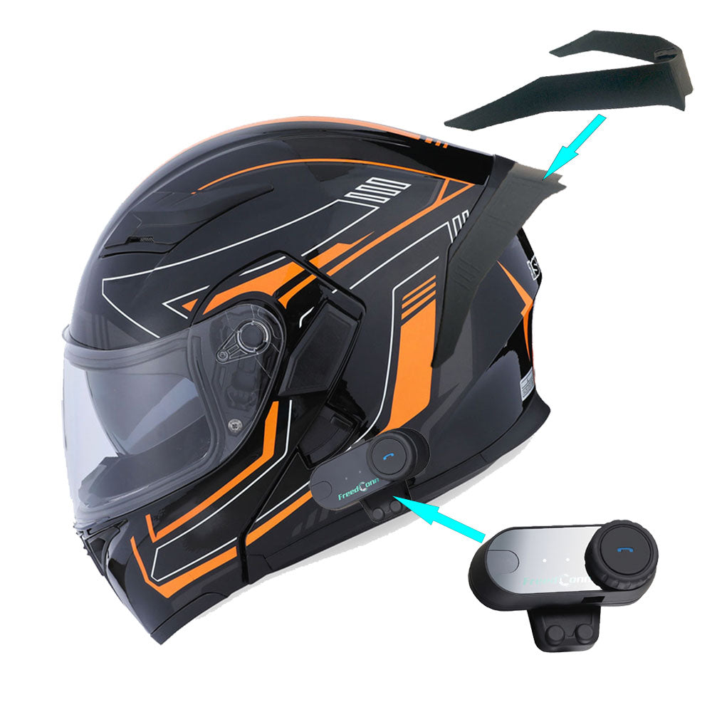 1Storm Motorcycle Modular Full Face Flip up Dual Visor Helmet + Spoiler + Motorcycle Bluetooth Headset: HB89