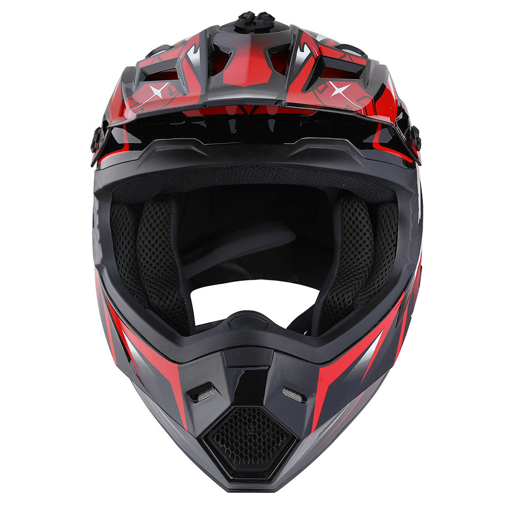 1Storm Youth Kids Motocross Helmet BMX MX Bike Helmet Teenager Racing Style Youth_HF801 + Goggles + Skeleton Glove Bundle
