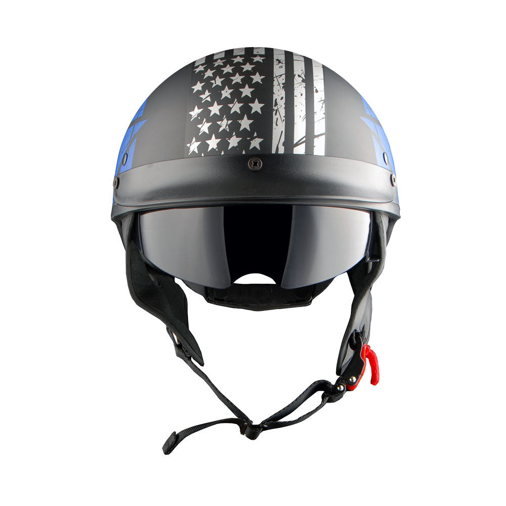 1Storm Motorcycle Half Face Helmet Mopeds Scooter Pilot with retratable Inner Smoked Visor: HKY205V