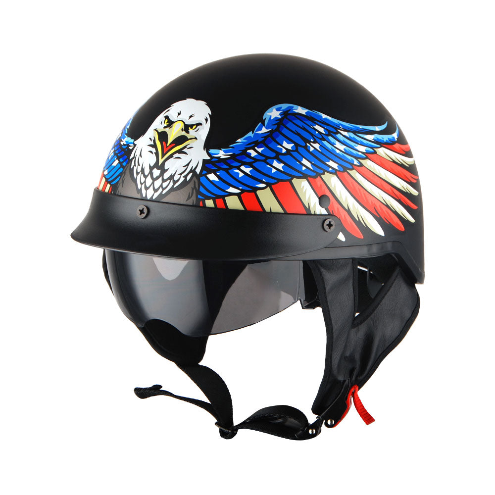 1Storm Motorcycle Half Face Helmet Mopeds Scooter Pilot with retratable Inner Smoked Visor: HKY205V