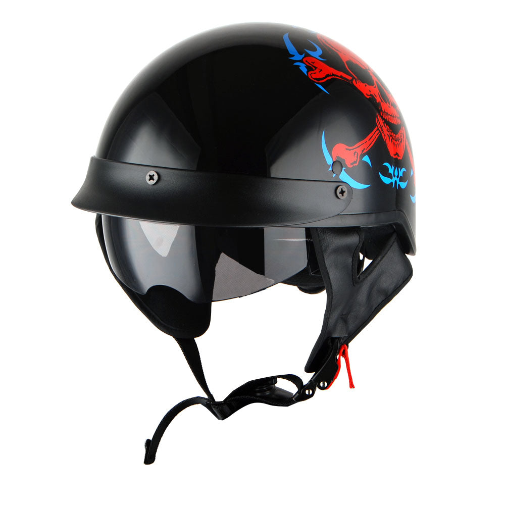 1Storm Motorcycle Half Face Helmet Mopeds Scooter Pilot with retratable Inner Smoked Visor: HKY205V