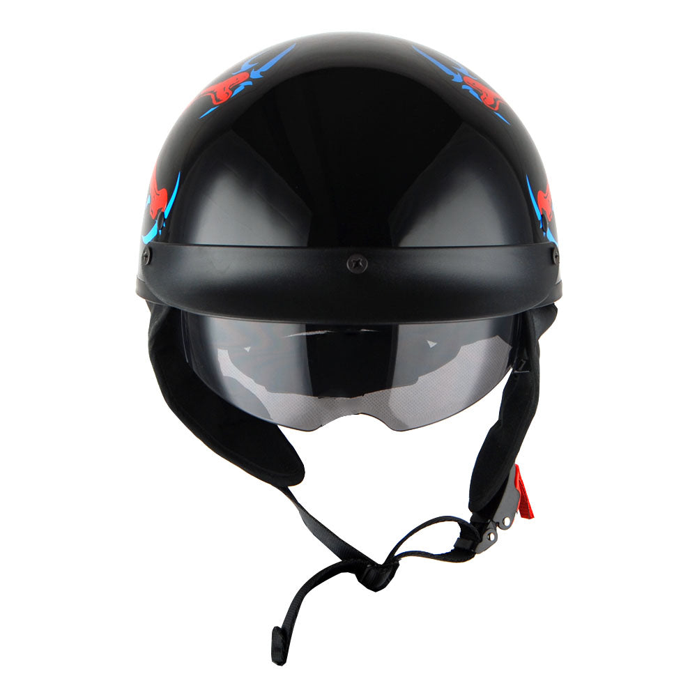 1Storm Motorcycle Half Face Helmet Mopeds Scooter Pilot with retratable Inner Smoked Visor: HKY205V
