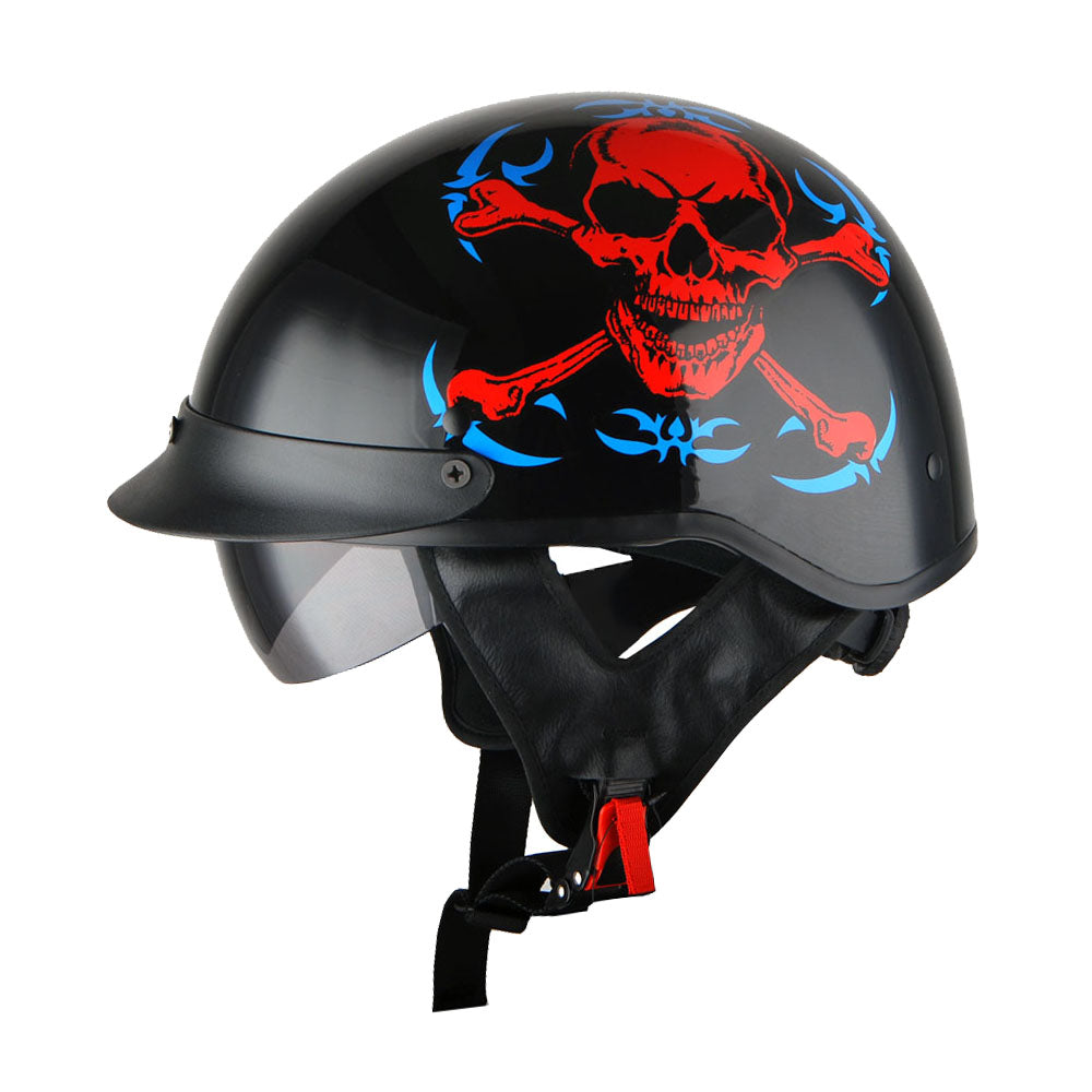 1Storm Motorcycle Half Face Helmet Mopeds Scooter Pilot with retratable Inner Smoked Visor: HKY205V