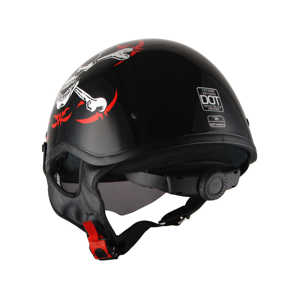 1Storm Motorcycle Half Face Helmet Mopeds Scooter Pilot with retratable Inner Smoked Visor: HKY205V