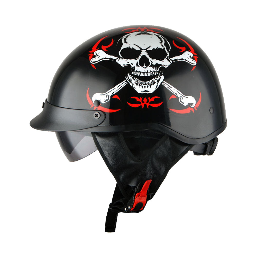 1Storm Motorcycle Half Face Helmet Mopeds Scooter Pilot with retratable Inner Smoked Visor: HKY205V