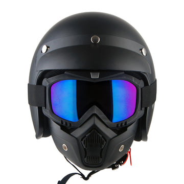 1Storm Motorcycle Open Face Helmet Mopeds Scooter Pilot Half Face Helmet with Peak Visor, HKY207 + Tinted Goggle Bundle
