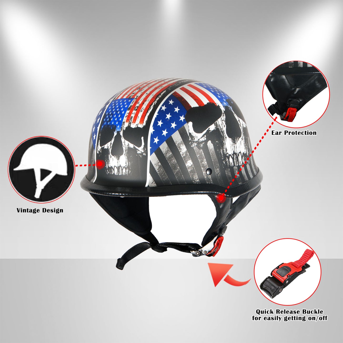 1Storm Novelty Motorcycle Helmet Half Face German Style DOT Approved: HKY602