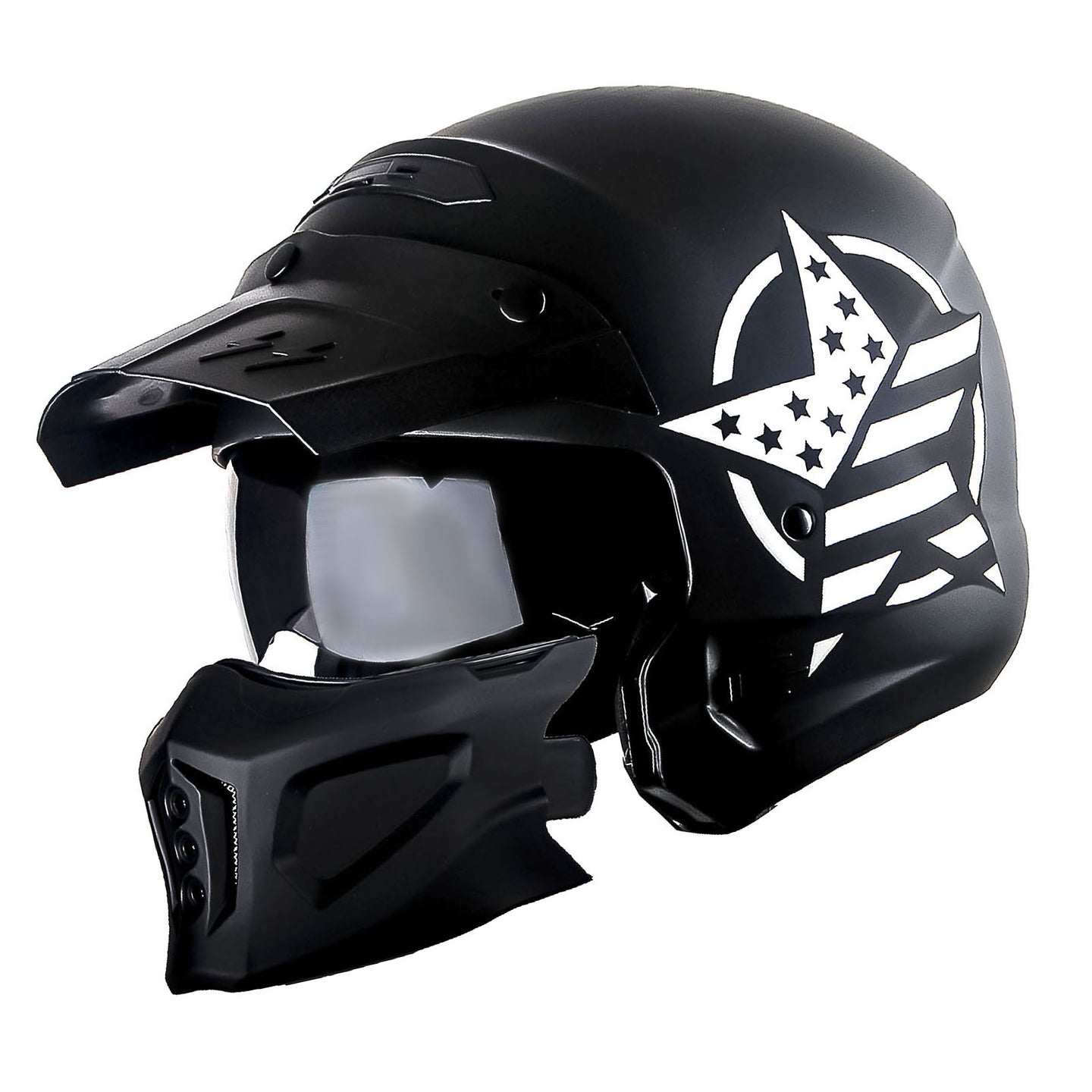 1Storm Motorcycle Full Face Helmet Open Face Helmet with Smoked Shield (Detachable Visor & Face Mask): HKY881S-E