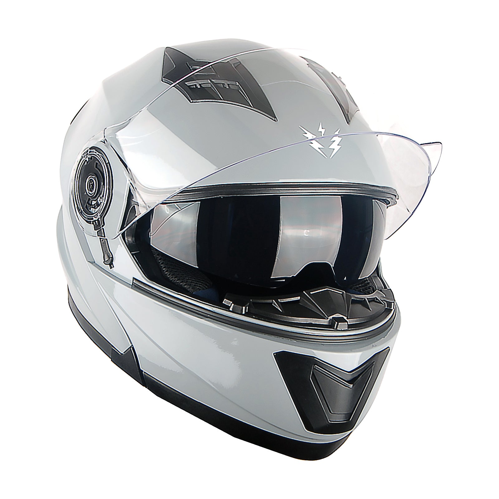 1Storm New Motorcycle Bike Modular Full Face Helmet Dual Visor Sun Shield with LED Tail Light + Motorcycle Bluetooth Headset: Modular901