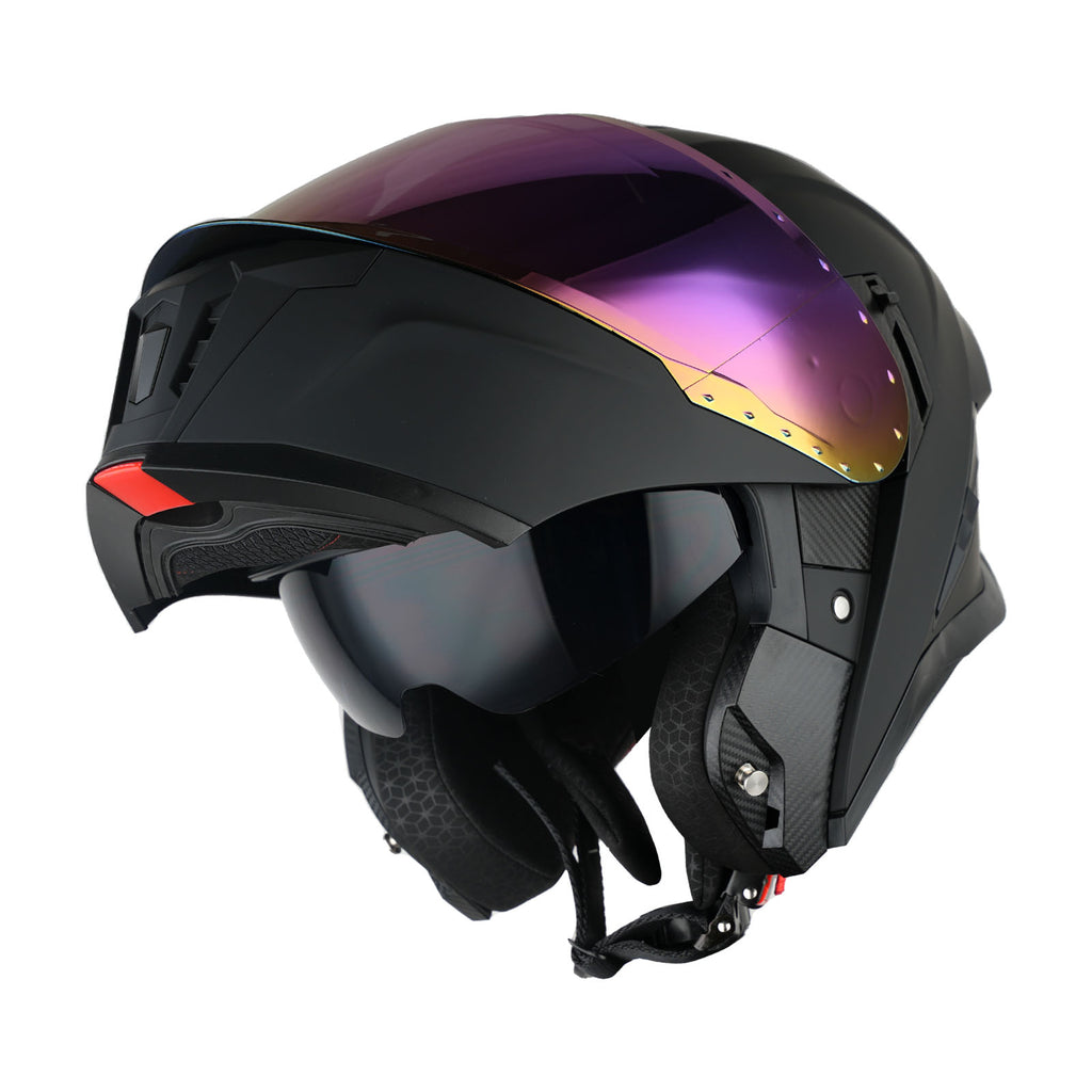 black optimus sv tour flip front motorcycle helmet 1Storm Modular up Dual Visor Street Bike Sun Shield Full Face with One Extra Clear Shield: KT928 Bike Style_Off-Road Chatham Beach Cruiser Bike COLOR:Metallic