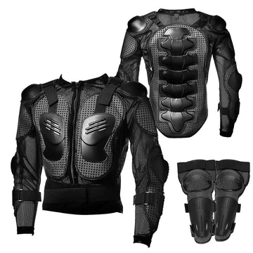 WOW Motorcycle Motocross Bike Guard Protector Youth Kids Body Armor Bundle with Youth Knee Guard Solid Black