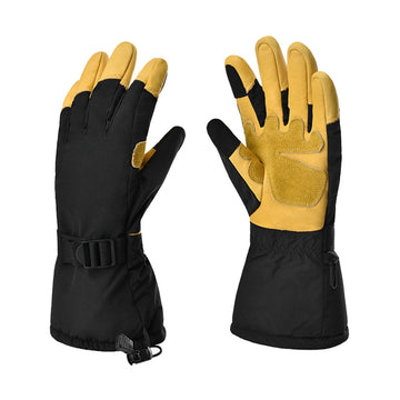 1Storm Deerskin Leather 3M Tinsulate Insulation Warm Touchscreen Winter Gloves Ski Snowboard Cycling Bike Long Sleeve Yellow Black