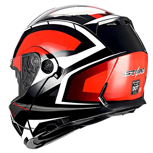 1Storm Motorcycle Street Bike Modular/Flip up Dual Visor Sun Shield Full Face Helmet: HJA119