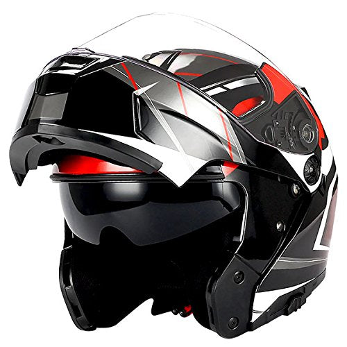 1Storm Motorcycle Street Bike Modular/Flip up Dual Visor Sun Shield Full Face Helmet: HJA119
