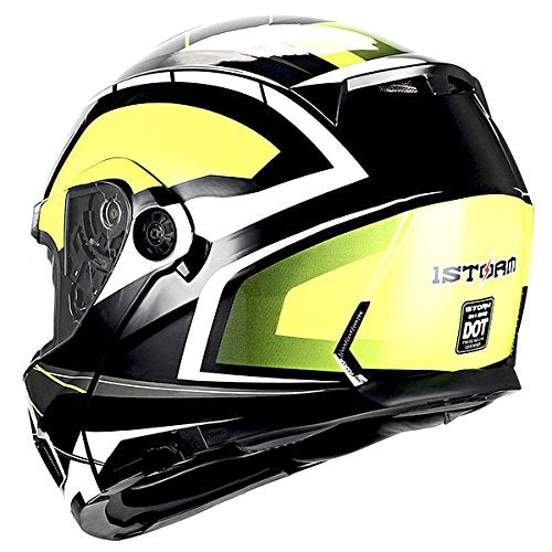 1Storm Motorcycle Street Bike Modular/Flip up Dual Visor Sun Shield Full Face Helmet: HJA119