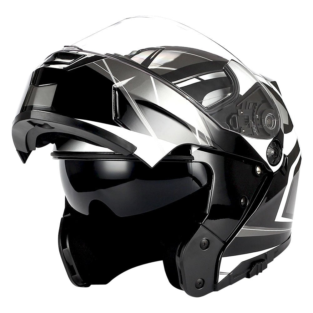 1Storm Motorcycle Street Bike Modular/Flip up Dual Visor Sun Shield Full Face Helmet: HJA119