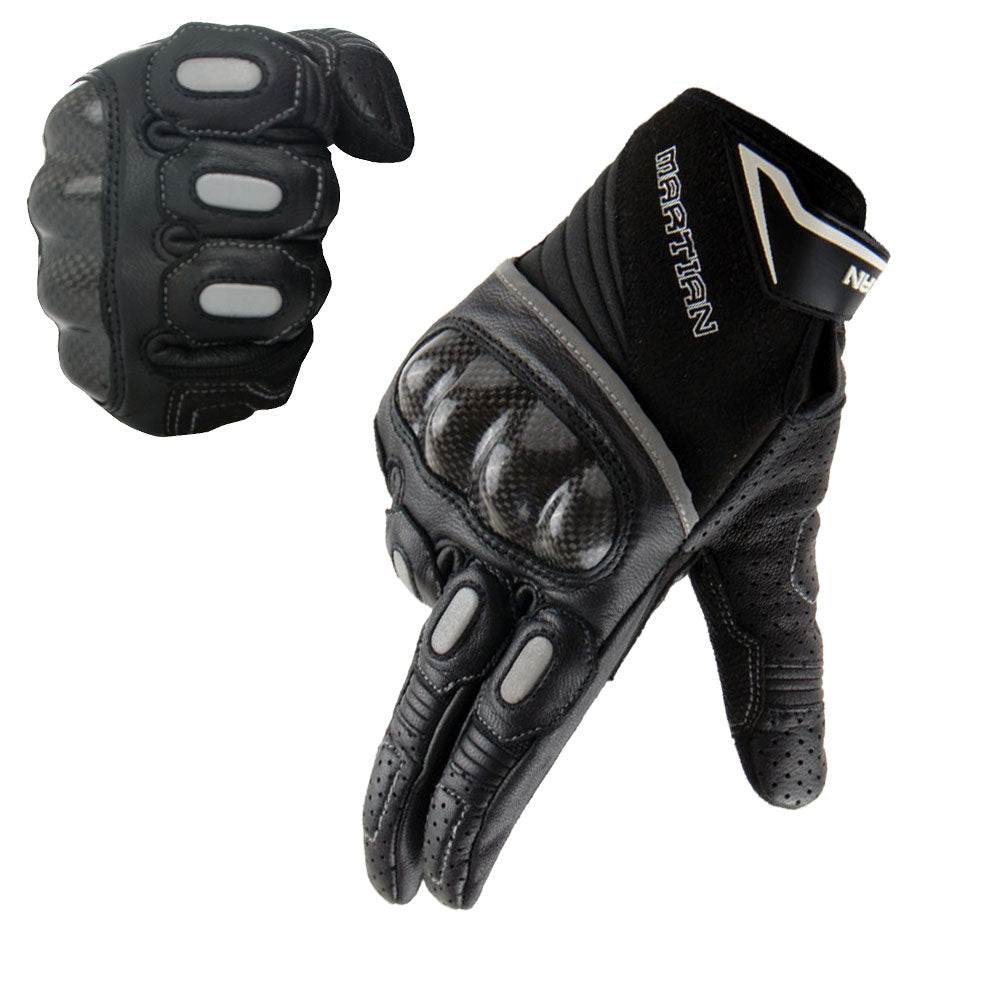 Martian Motocross Motorcycle Goat Leather Gloves BMX MX Bike Bicycle Cycling Hard Reinforced Knuckle Touch Screen Black: GLV_Martian