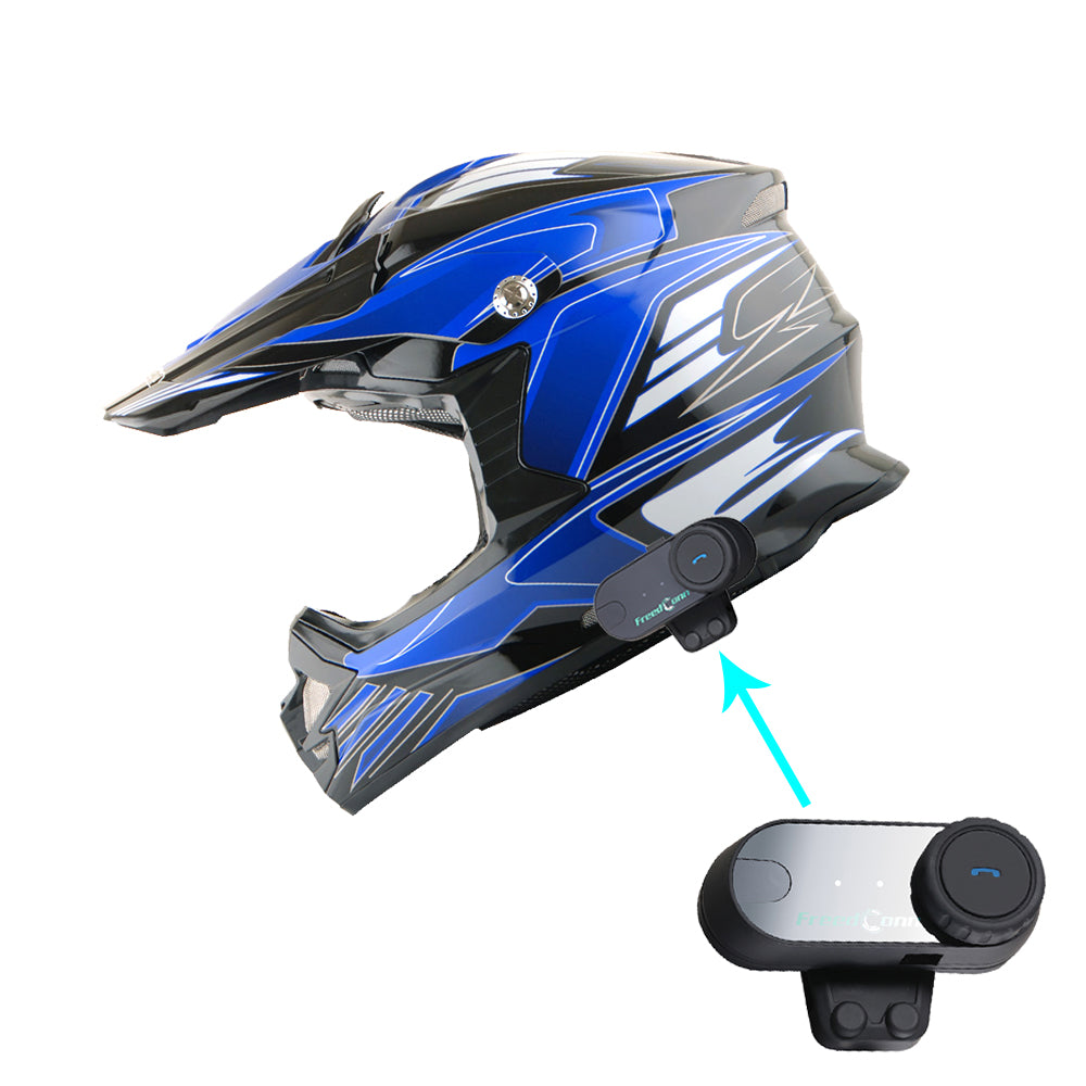 1Storm Adult Motocross Helmet BMX MX ATV Dirt Bike Downhill Mountain Bike Helmet Flying Style H819-5 + Motorcycle Bluetooth Headset: Flying Blue