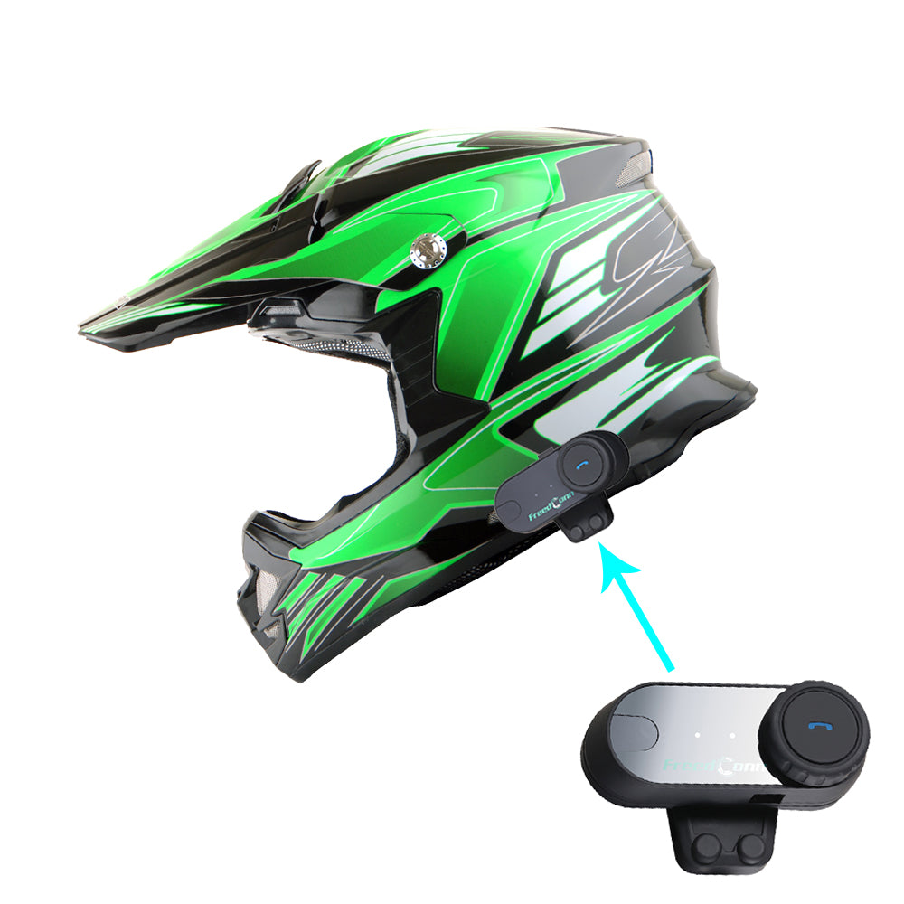 1Storm Adult Motocross Helmet BMX MX ATV Dirt Bike Downhill Mountain Bike Helmet Flying Style H819-5 + Motorcycle Bluetooth Headset: Flying Blue