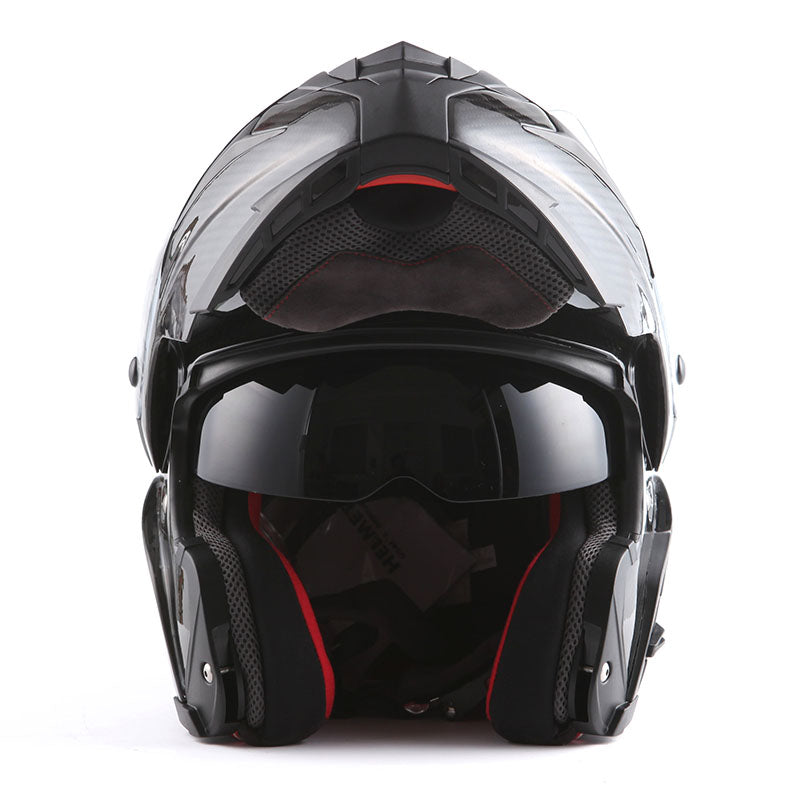 MARS Genuine Carbon Fiber Motorcycle Modular Flip up Full Face Helmet Dual Visor: HB-B1