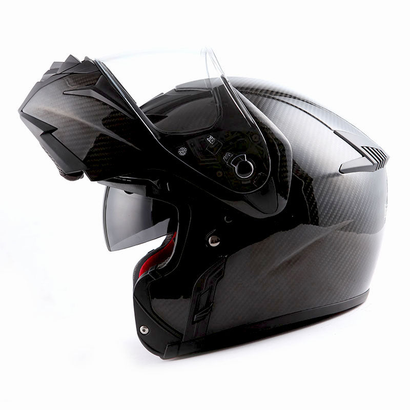 MARS Genuine Carbon Fiber Motorcycle Modular Flip up Full Face Helmet Dual Visor: HB-B1