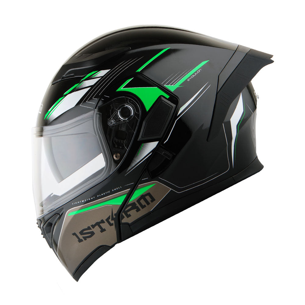 1Storm Motorcycle Modular Full Face Flip up Dual Visor Helmet + Spoiler + Motorcycle Bluetooth Headset: HB89