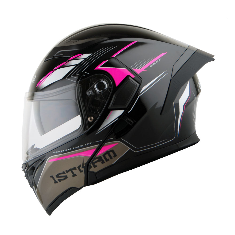 1Storm Motorcycle Modular Full Face Flip up Dual Visor Helmet + Spoiler + Motorcycle Bluetooth Headset: HB89