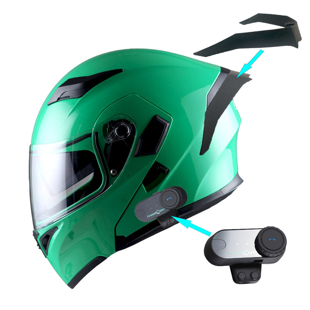 1Storm Motorcycle Modular Full Face Flip up Dual Visor Helmet + Spoiler + Motorcycle Bluetooth Headset: HB89
