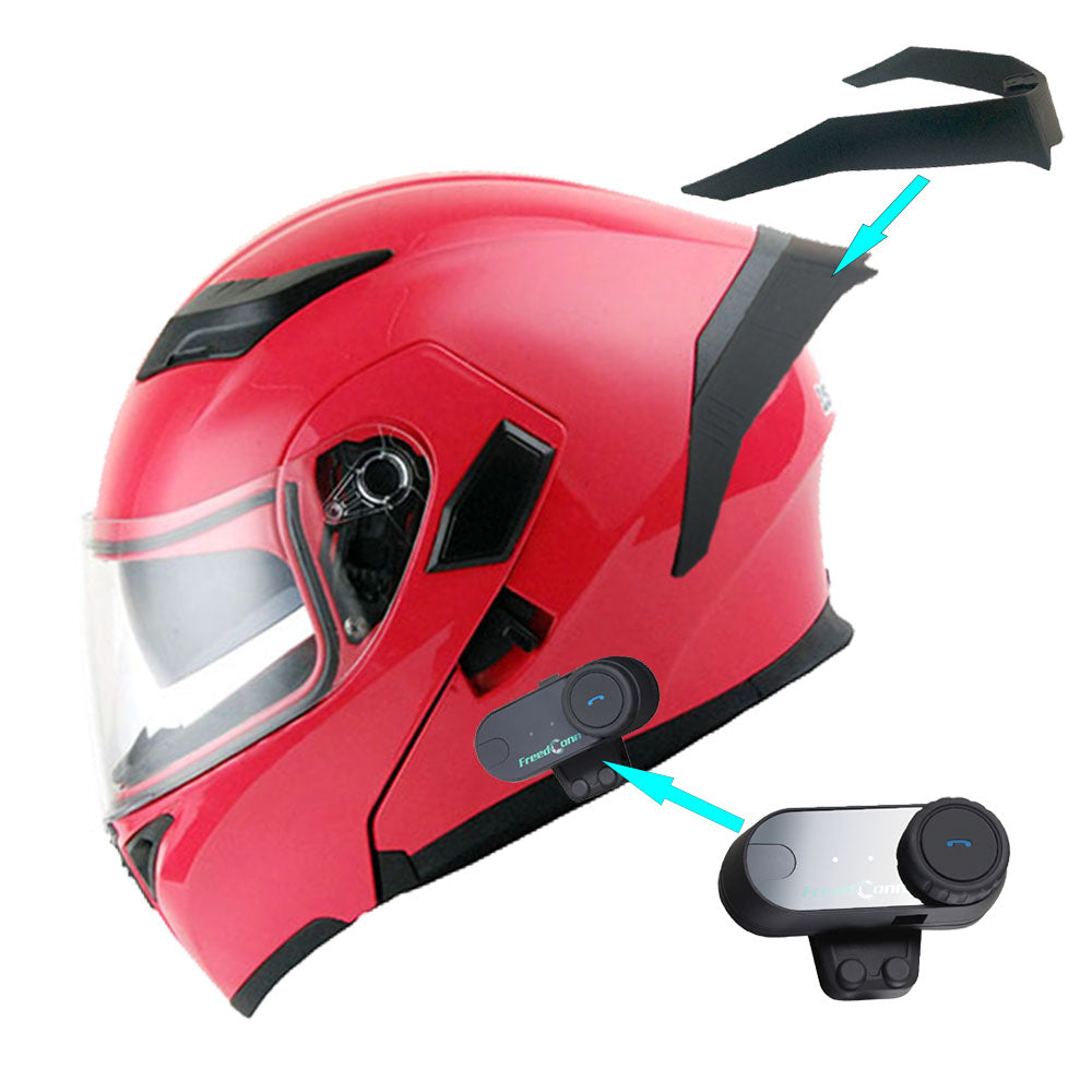 1Storm Motorcycle Modular Full Face Flip up Dual Visor Helmet + Spoiler + Motorcycle Bluetooth Headset: HB89