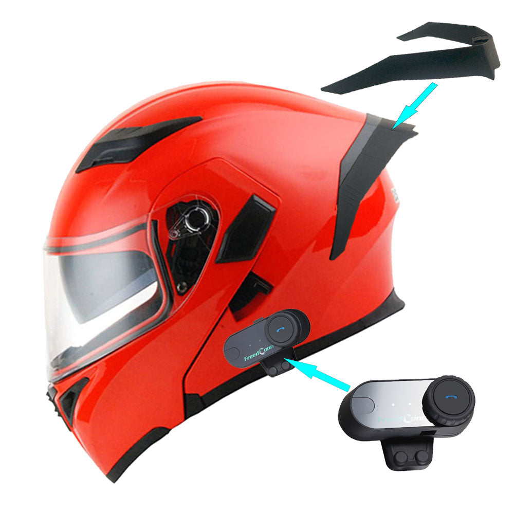 1Storm Motorcycle Modular Full Face Flip up Dual Visor Helmet + Spoiler + Motorcycle Bluetooth Headset: HB89