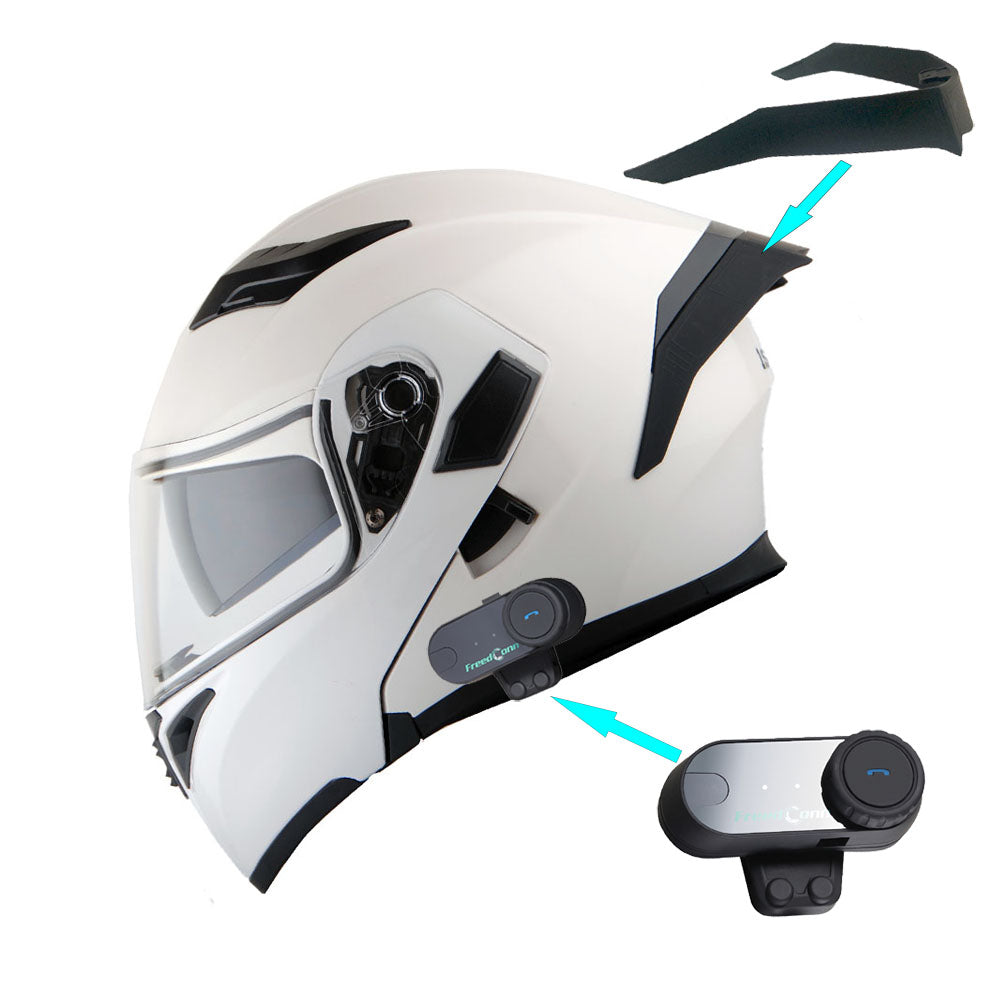 1Storm Motorcycle Modular Full Face Flip up Dual Visor Helmet + Spoiler + Motorcycle Bluetooth Headset: HB89