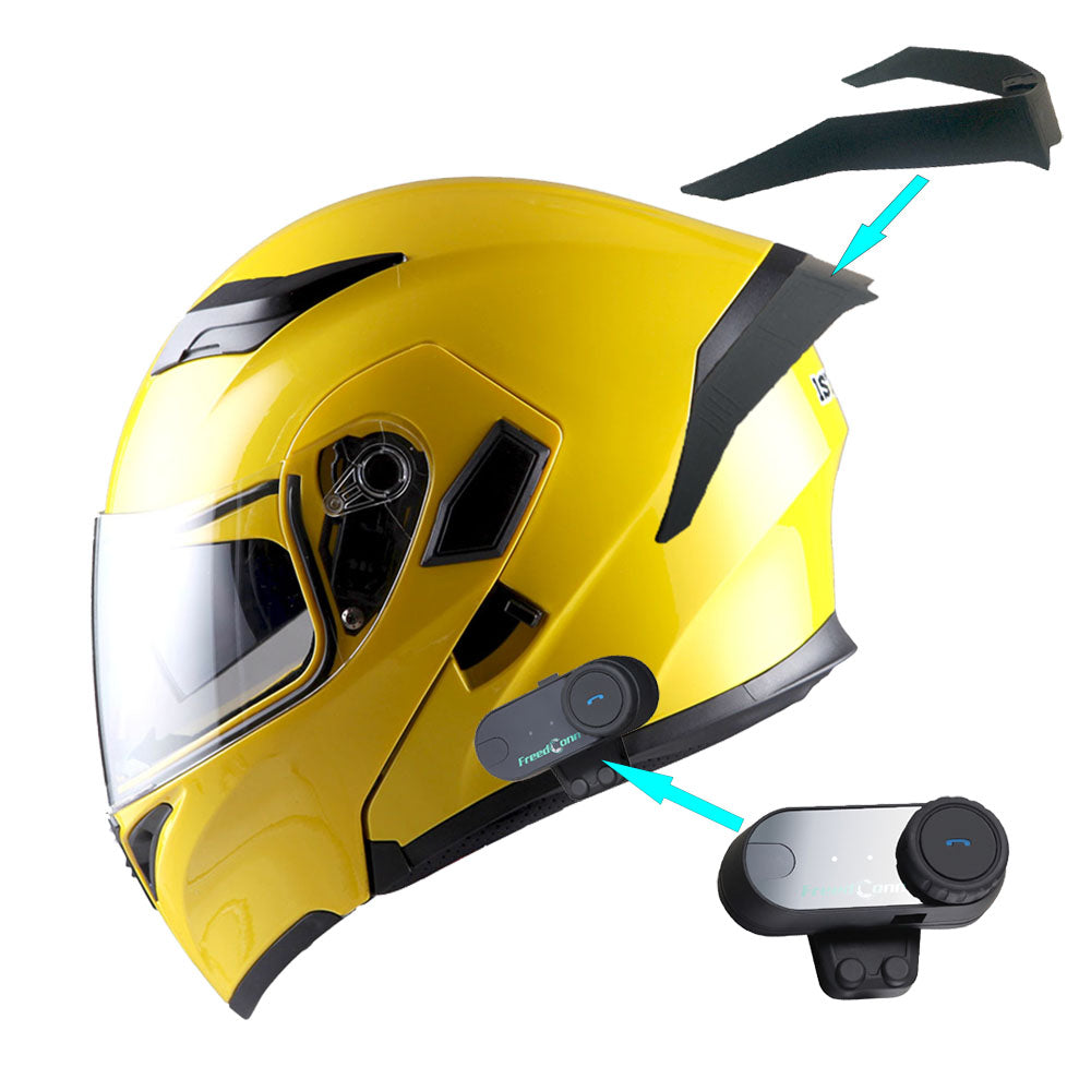 1Storm Motorcycle Modular Full Face Flip up Dual Visor Helmet + Spoiler + Motorcycle Bluetooth Headset: HB89