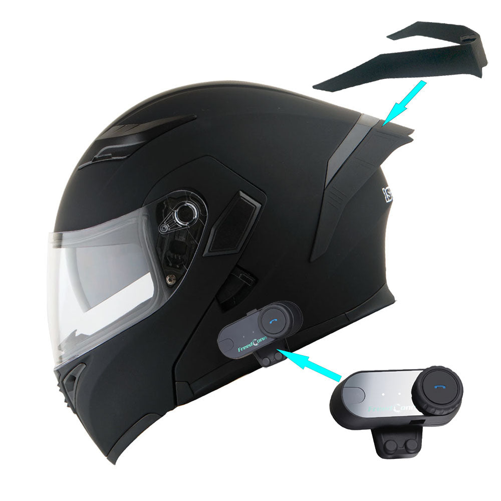 1Storm Motorcycle Modular Full Face Flip up Dual Visor Helmet + Spoiler + Motorcycle Bluetooth Headset: HB89