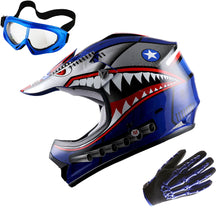 WOW Youth Kids Motocross BMX MX ATV Dirt Bike Helmet Shark + Goggles + Skeleton Glove Bundle: HBOY-K-Shark_Bundle