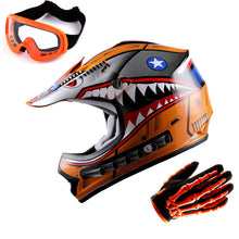 WOW Youth Kids Motocross BMX MX ATV Dirt Bike Helmet Shark + Goggles + Skeleton Glove Bundle: HBOY-K-Shark_Bundle