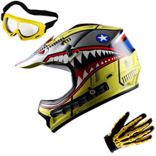 WOW Youth Kids Motocross BMX MX ATV Dirt Bike Helmet Shark + Goggles + Skeleton Glove Bundle: HBOY-K-Shark_Bundle