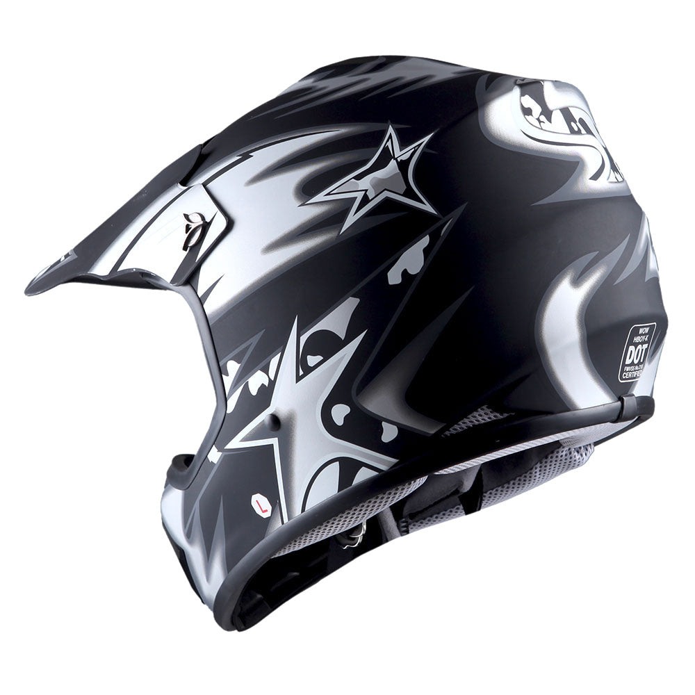 WOW Youth Motocross Helmet BMX MX ATV Dirt Bike Helmet Matt Star + Goggles + Skeleton Glove Bundle: HBOY-K_Star