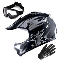 WOW Youth Motocross Helmet BMX MX ATV Dirt Bike Helmet Matt Star + Goggles + Skeleton Glove Bundle: HBOY-K_Star
