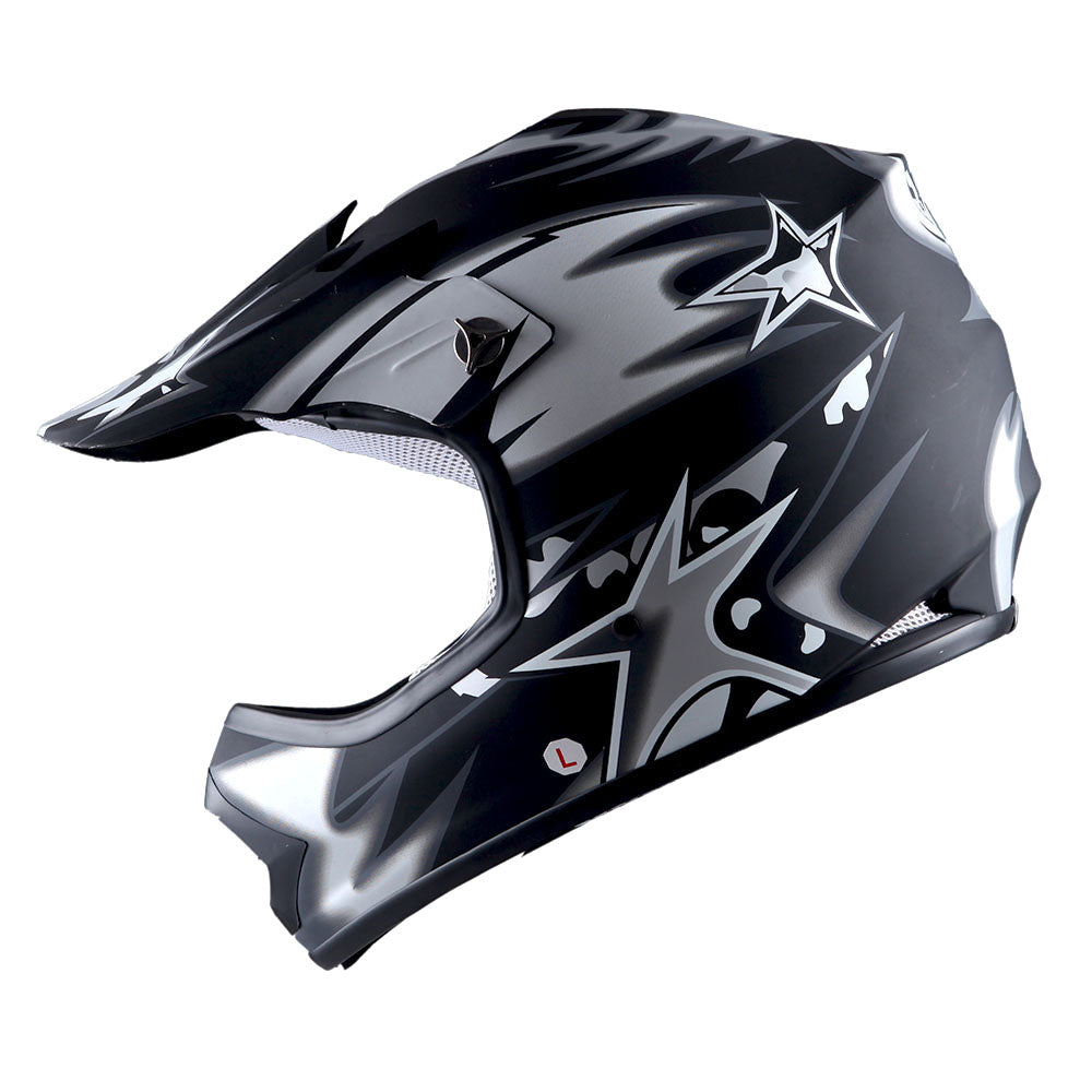 WOW Youth Motocross Helmet BMX MX ATV Dirt Bike Helmet Matt Star + Goggles + Skeleton Glove Bundle: HBOY-K_Star