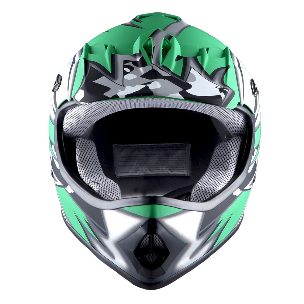 WOW Youth Motocross Helmet BMX MX ATV Dirt Bike Helmet Matt Star + Goggles + Skeleton Glove Bundle: HBOY-K_Star