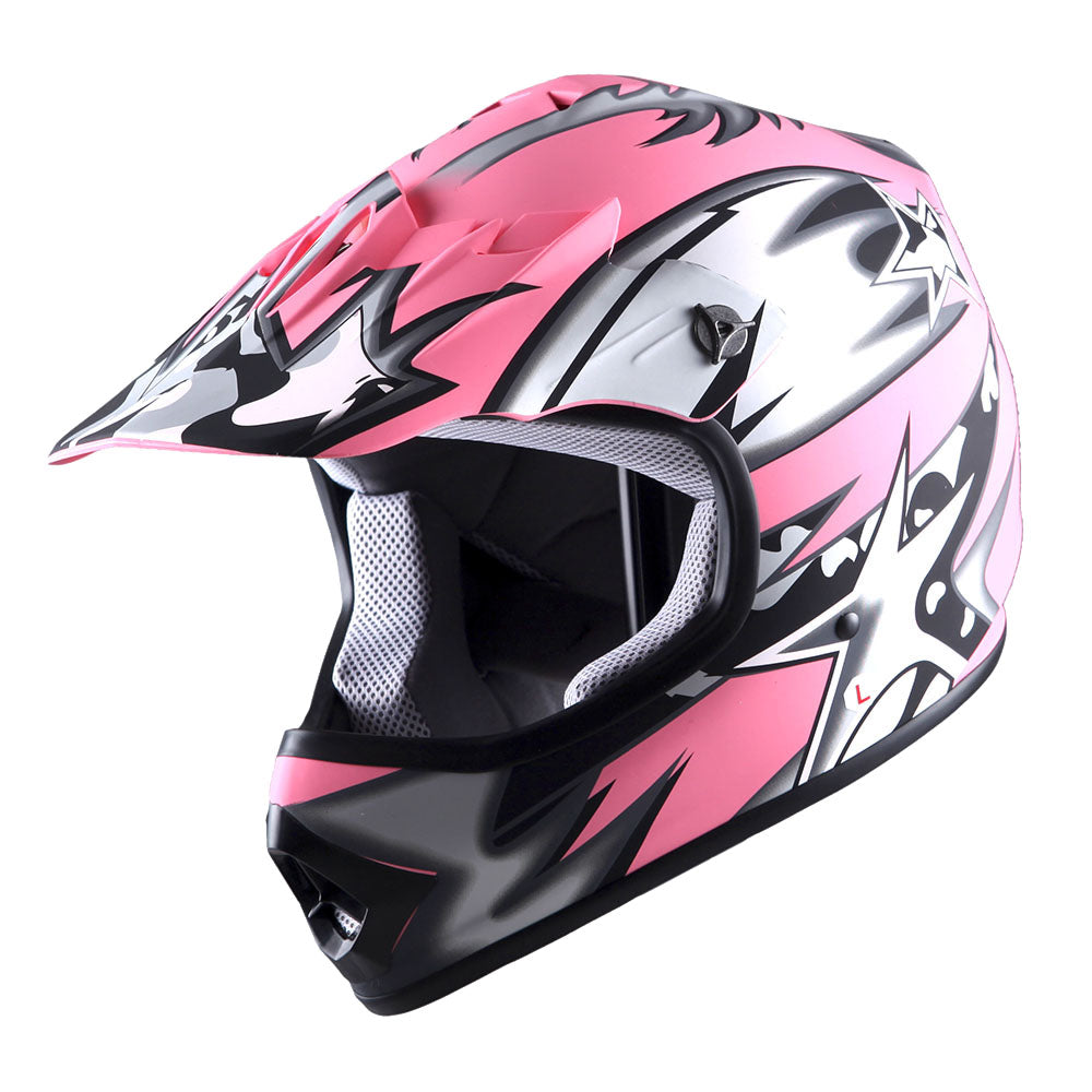WOW Youth Motocross Helmet BMX MX ATV Dirt Bike Helmet Matt Star + Goggles + Skeleton Glove Bundle: HBOY-K_Star