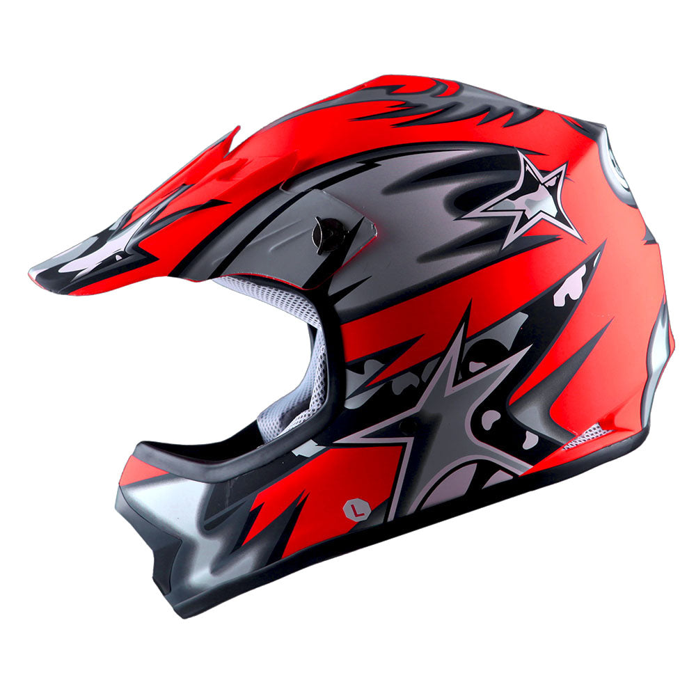 WOW Youth Motocross Helmet BMX MX ATV Dirt Bike Helmet Matt Star + Goggles + Skeleton Glove Bundle: HBOY-K_Star