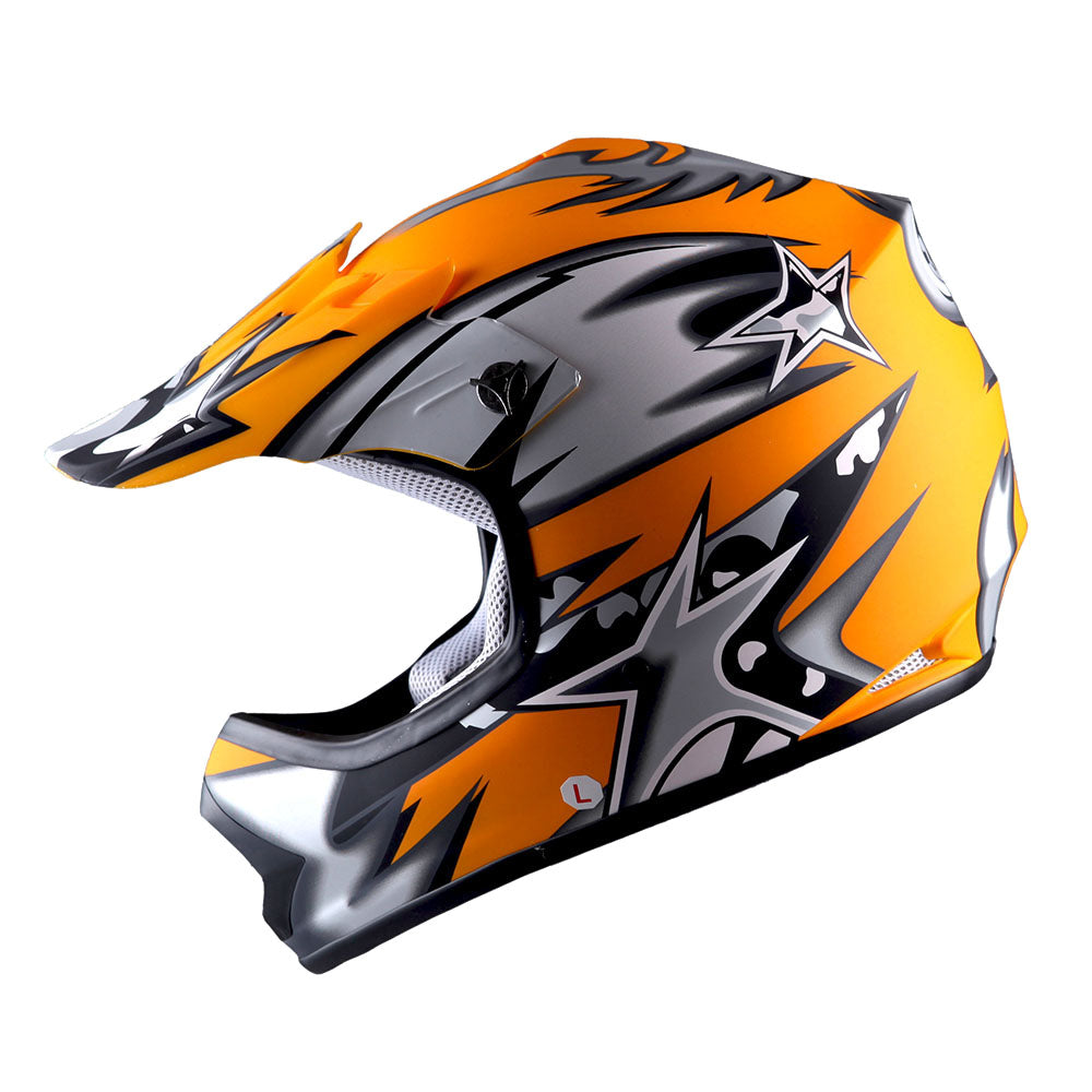 WOW Youth Motocross Helmet BMX MX ATV Dirt Bike Helmet Matt Star + Goggles + Skeleton Glove Bundle: HBOY-K_Star