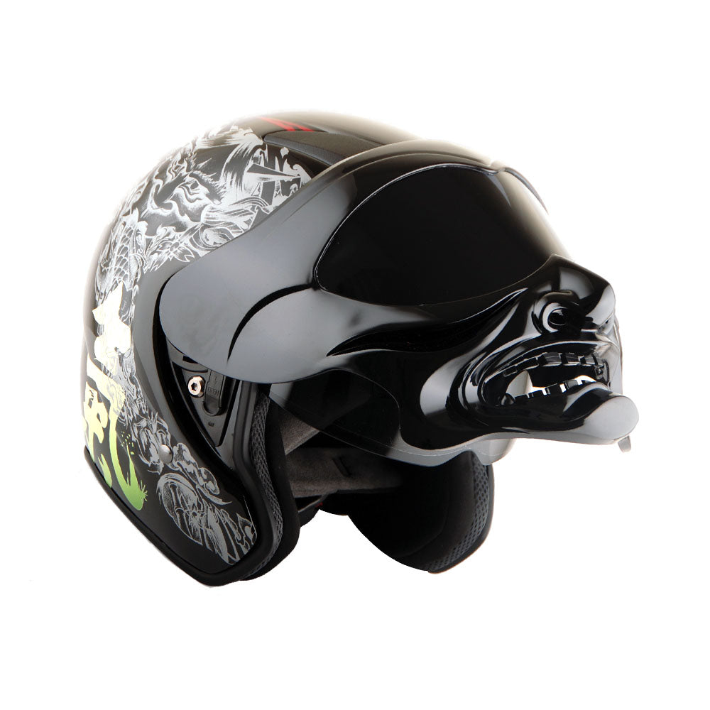 1Storm Motorcycle Open Face Fiber Glass Dual Visor Helmet HB_609 Scooter Classical Knight Bike Samurai + One Extra Clear Shield