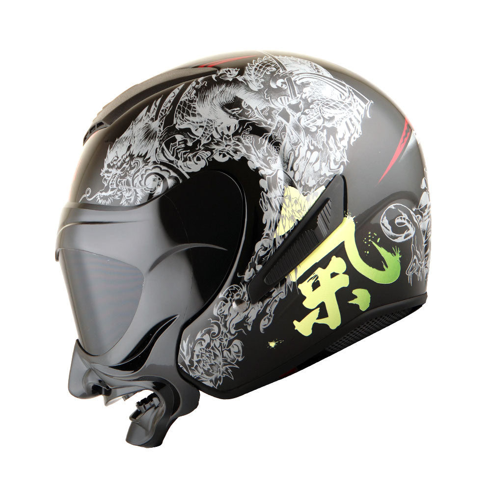 1Storm Motorcycle Open Face Fiber Glass Dual Visor Helmet HB_609 Scooter Classical Knight Bike Samurai + One Extra Clear Shield